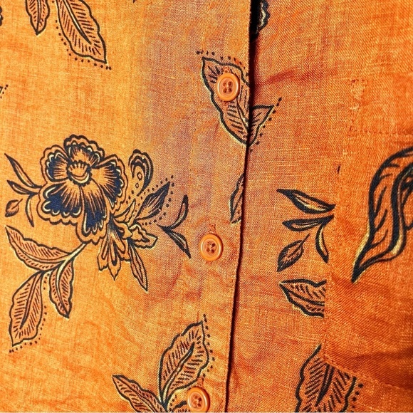 Garnet Hill Easy Linen Button-Down Shirt Pumpkin Floral Top Fall Autumn - Picture 3 of 9